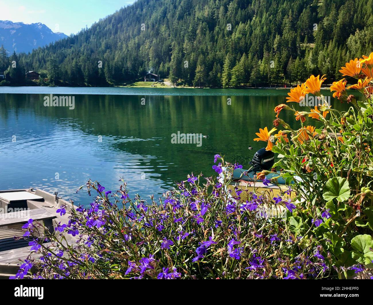 Lago alpino Champex du Lac Foto Stock