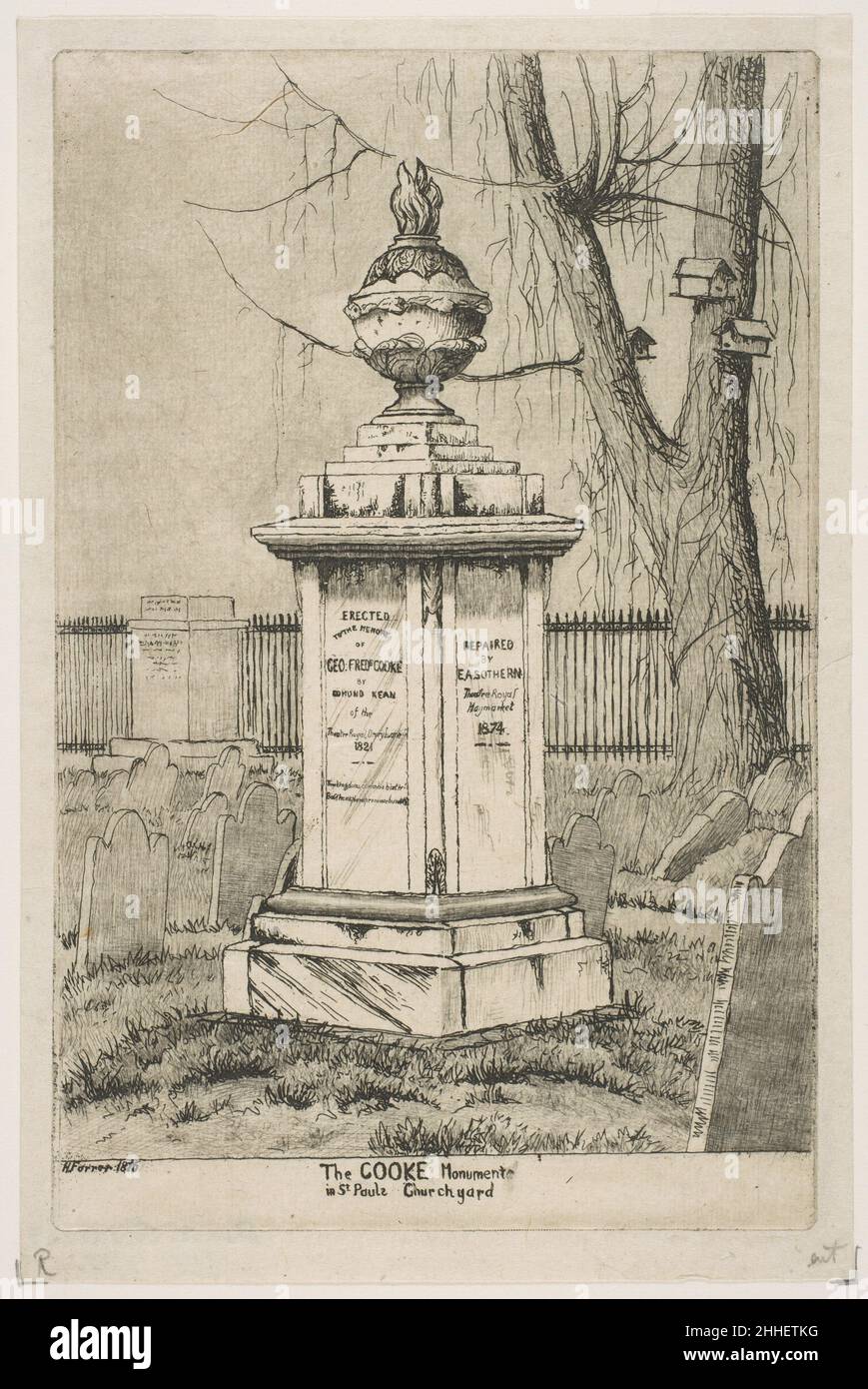 The Cooke Monument in St. Paul's Churchyard (da scene di Old New York) 1876 Henry Farrer American. The Cooke Monument in St. Paul's Churchyard (dalle scene della vecchia New York) 380991 artista: Henry Farrer, americano, Londra 1844?1903 New York, The Cooke Monument in St. Paul's Churchyard (dalle scene della vecchia New York), 1876, incisione, piatto: 6 1/8 x 4 pollici (15,6 x 10,1 cm) foglio: 6 9/16 x 4 5/16 pollici (16,7 x 11 cm). Il Metropolitan Museum of Art, New York. The Edward W. C. Arnold Collection of New York Prints, Maps and Pictures, Bequest of Edward W. C. Arnold, 1954 (54.90.929) Foto Stock