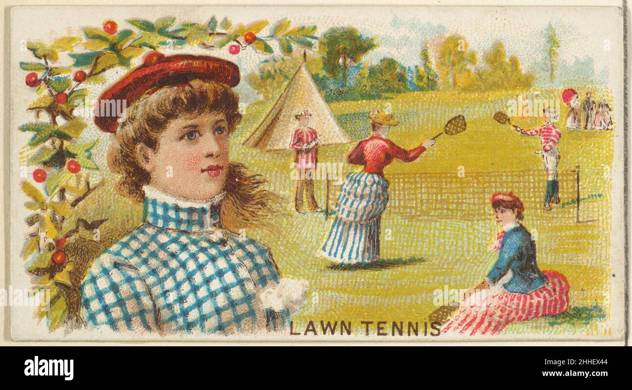 Tennis da prato, dalla serie Giochi e Sport (N165) per sigarette Old Judge 1889 pubblicato da Goodwin & Company la serie 'Giochi e Sport' di carte commerciali (N165) è stata emessa da Goodwin & Company nel 1889 per promuovere sigarette Old Judge. Il Metropolitan Museum of Art possiede tutte le 50 carte della serie. Tennis da prato, dalla serie Giochi e Sport (N165) per sigarette Old Judge 400666 Foto Stock