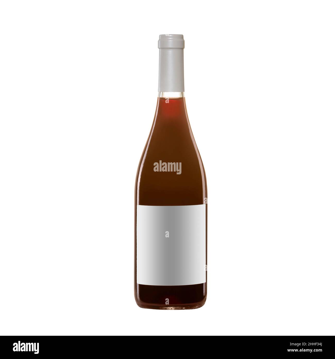 bottiglia di vino rosso con etichetta bianca isolata su sfondo bianco. Foto Stock
