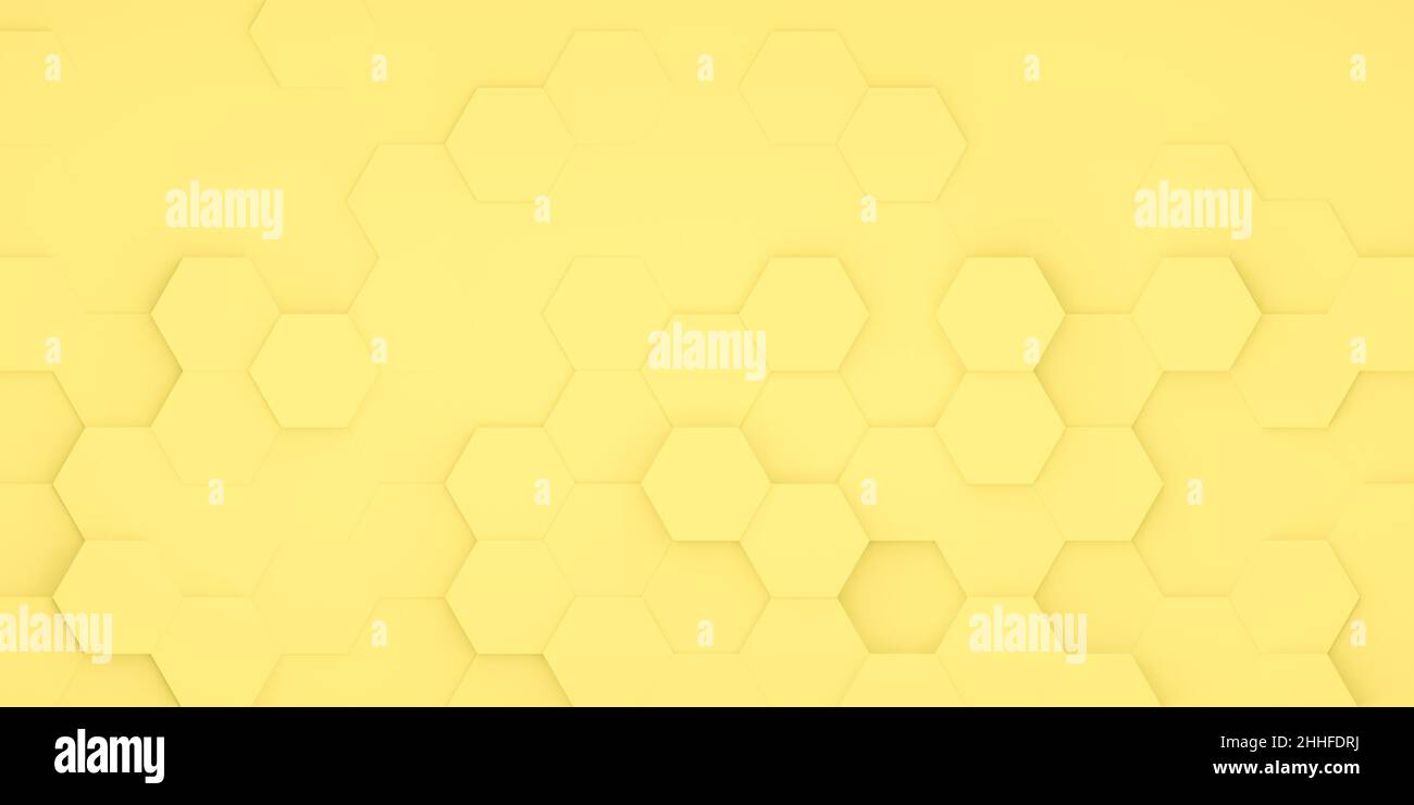 Sfondo giallo astratto con esagoni o nido d'ape, vista piatta dall'alto Foto Stock
