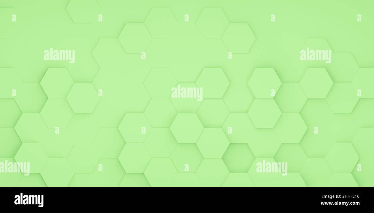Sfondo verde astratto con esagoni o nido d'ape, vista piana dall'alto Foto Stock