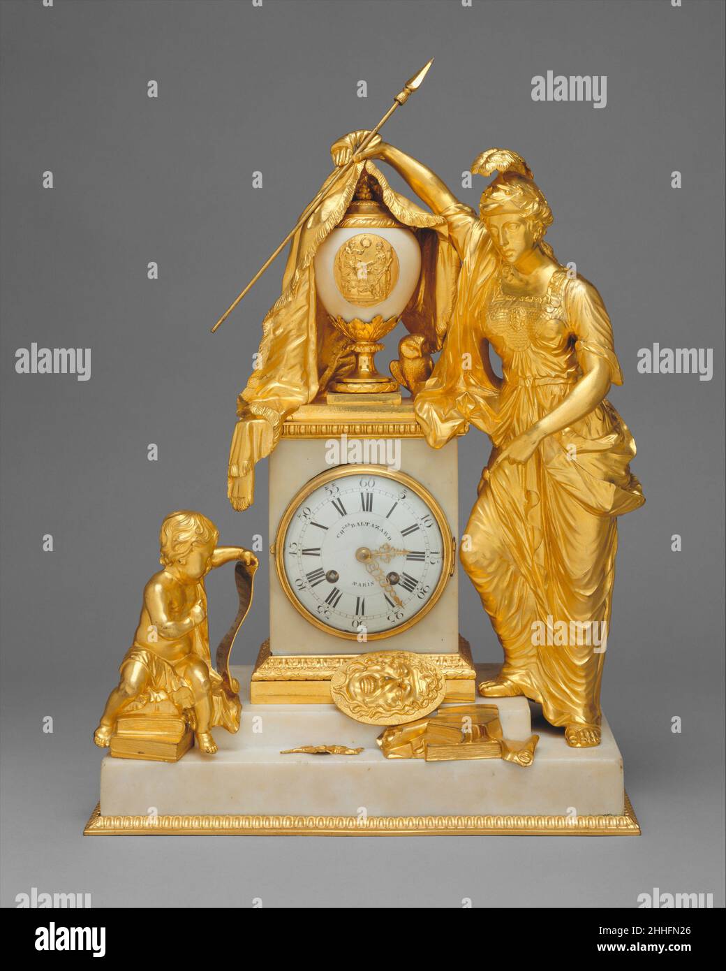 Minerva orologio ca. 1770 Case maker: Matthew Boulton British l'orologio mostra Minerva svelare un vaso con un medaglione ovale raffigurante prudenza facendo libazioni al santuario del tempo. Il disegno per il caso si trova nel libro di modello di Boulton. Il movimento di Theodore Rodel (registrato nel 1840) e Vincenti et Cie (registrato nel 1831-90) è un sostituto dell'originale ed è stato probabilmente venduto a Parigi intorno al 1840. Orologio Minerva 208167 Foto Stock