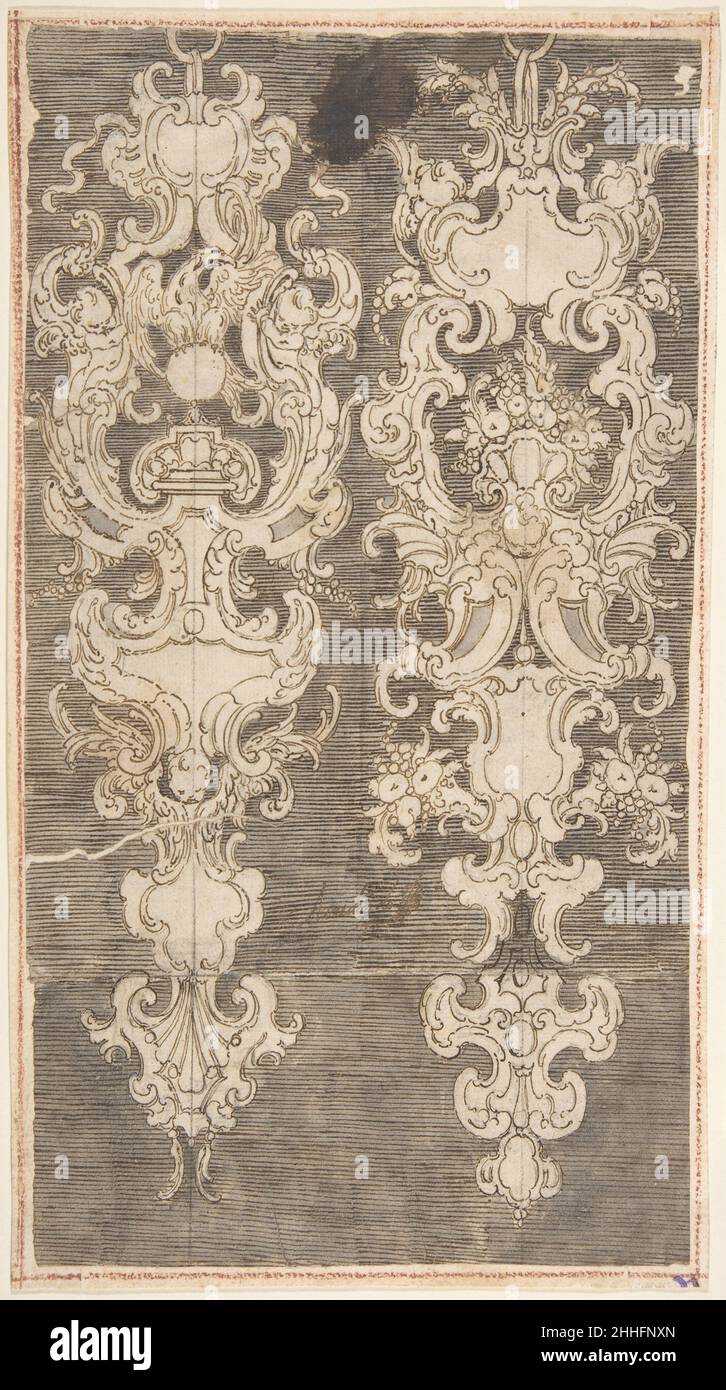 Due disegni per decorazioni murali su terreno tratteggiato 18th secolo Anonimo, italiano, bolognese 18th secolo artista italiano. Due disegni per decorazioni murali su un terreno tratteggiato 389758 Foto Stock