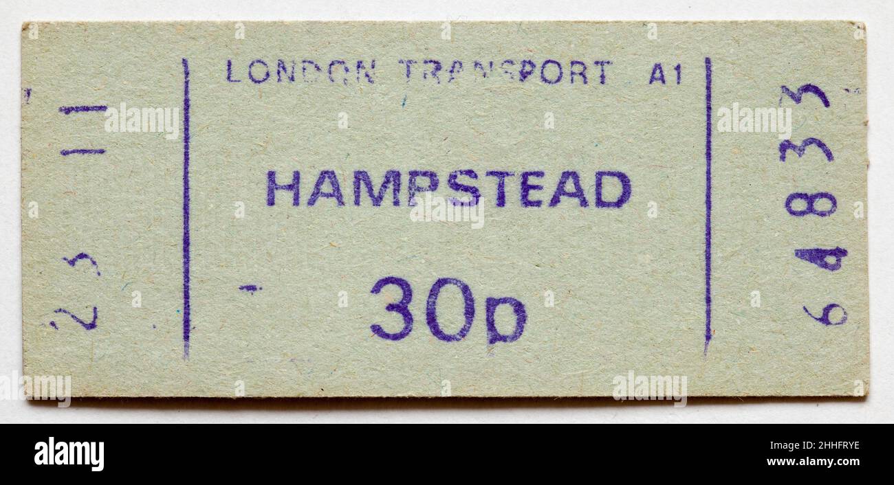 Biglietto vintage 1970s London Underground Railway - Hampstead Foto Stock
