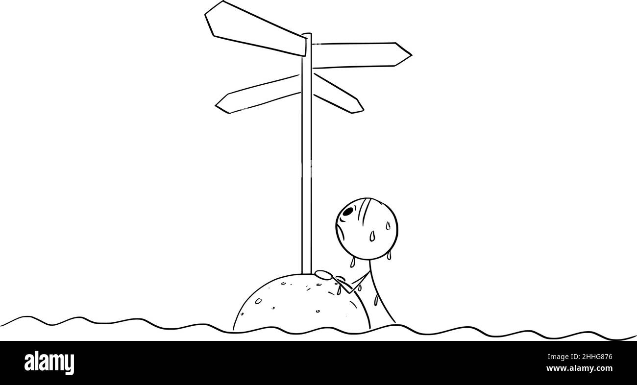 Persona persa in cerca di Guida, Vector Cartoon Stick Illustrazione Illustrazione Vettoriale