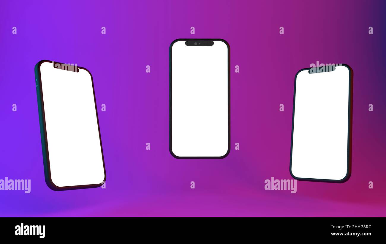 3d smartphone mockup con schermo vuoto su sfondo neon colorato.  Applicazioni Internet, social network e vendita online di prodotti concept.  Illustrazione 3D di alta qualità Foto stock - Alamy