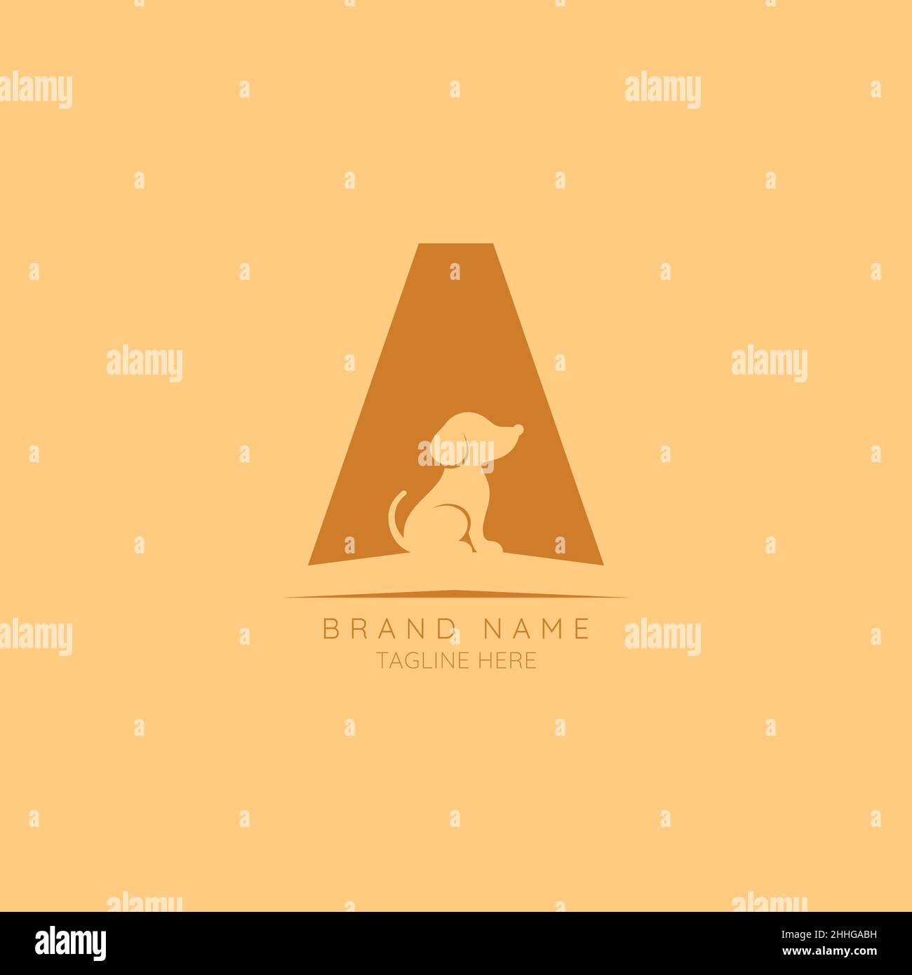 Modello di logo lettera A con simbolo del cane incorporato. Negativo spazio astratto stile moderno vettore modificabile Illustrazione Vettoriale