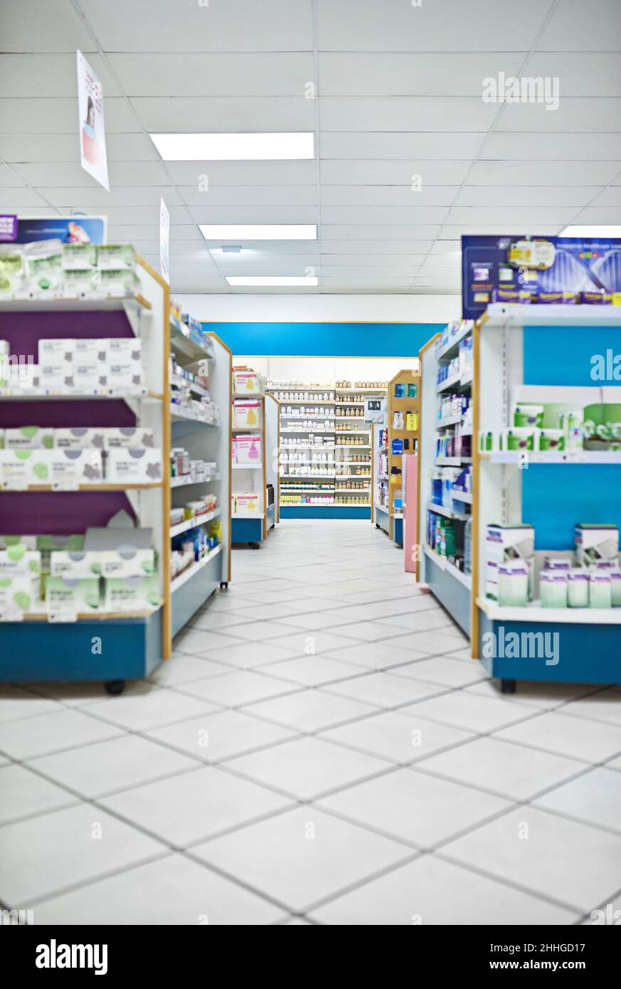 Il vostro negozio farmaceutico One Stop. Shot dell'interno di una farmacia. Foto Stock