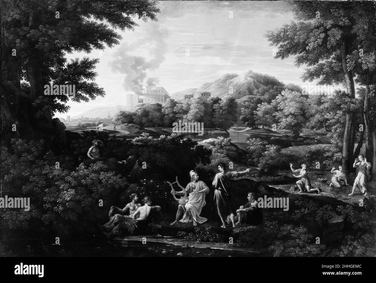 Orpheus e Eurydice stile di Nicolas Poussin francese quando uno dei più grandi benefattori del Met, Louisine Havemeyer (1855–1929), acquistò questo paesaggio nel 1907, si pensò fosse di Nicolas Poussin (1594–1665). Oggi si ritiene generalmente che sia da un imitatore del XVII secolo, forse copiato da un originale perso da Poussin. Orfeo ed Eurydice 437331 Foto Stock