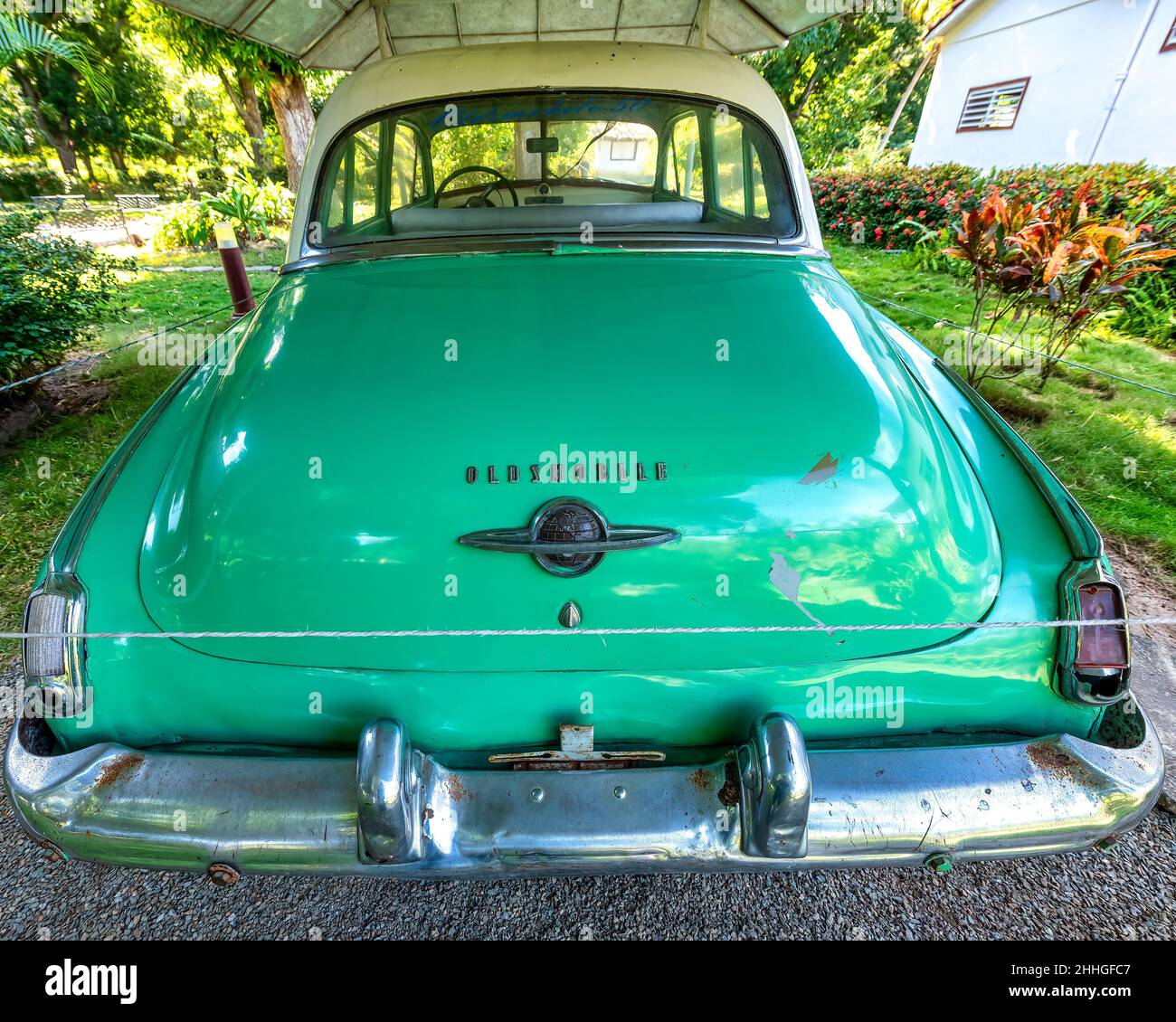 Oldsmobile Car, la Granjita Siboney, Santiago de Cuba, Cuba Foto Stock