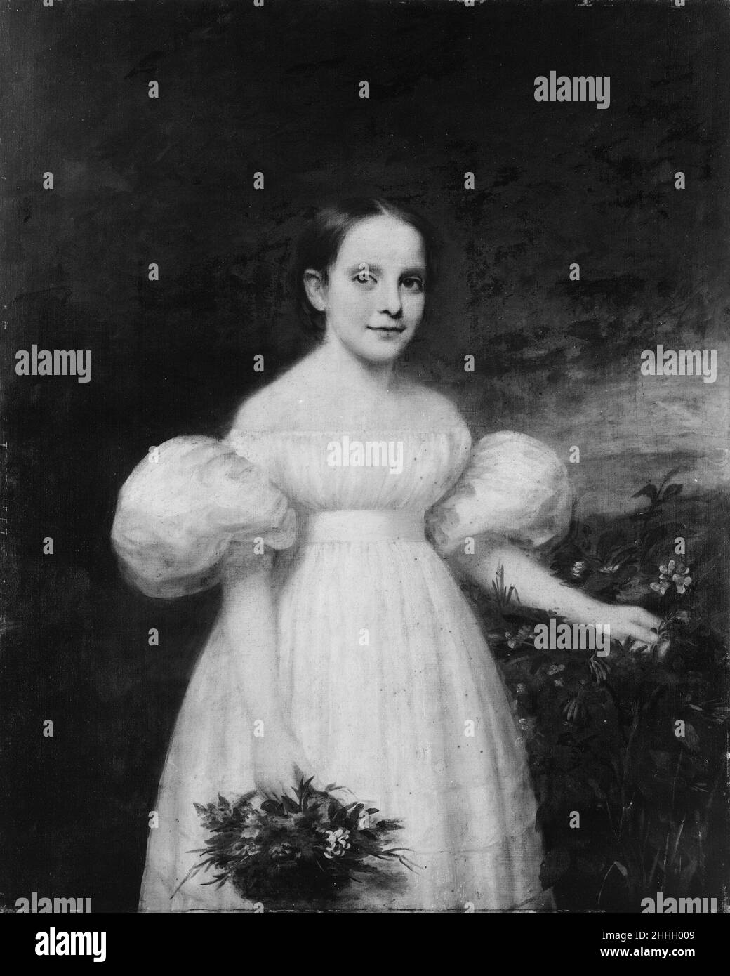 Ritratto di una ragazza con fiori ca. 1835 Samuel Lovett Waldo American. Ritratto di una ragazza con fiori. Samuel Lovett Waldo (1783–1861). Americano. CA. 1835. Olio su legno Foto Stock