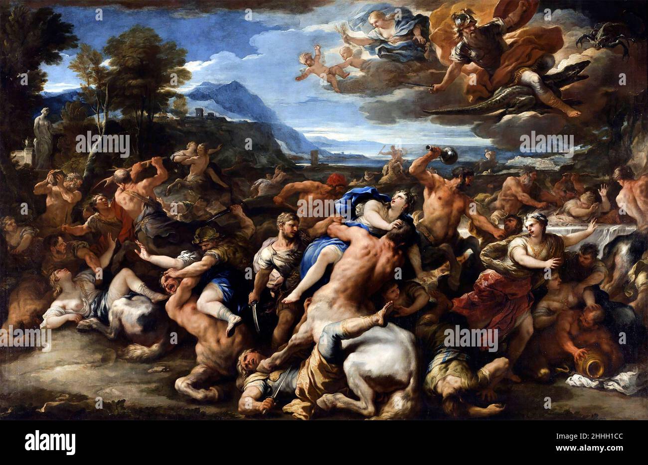 Battaglia tra Lapidi e Centauri di Luca Giordano (1634-1705), olio su tela, fine 1680s Foto Stock