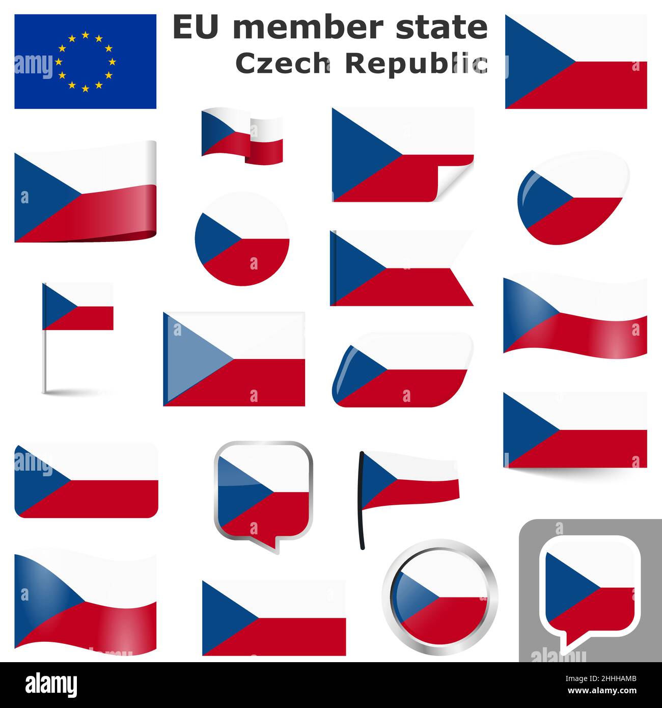 Raccolta di bandiere e pulsanti con colori nazionali della Repubblica Ceca Illustrazione Vettoriale