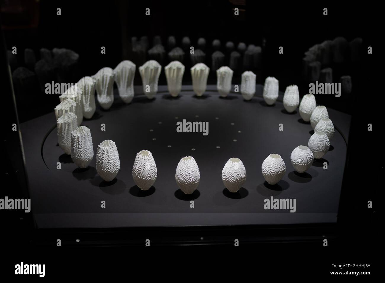 Zoetrope generativo creato con modelli tridimensionali stampati. Print3D Itinerario mostra sui numerosi usi della stampa del 3D, tra cui lui Foto Stock
