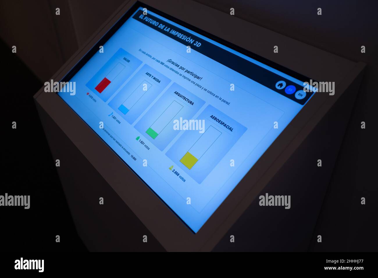 Screen poll sul futuro della stampa 3D. Print3D Itinerario mostra sui numerosi usi della stampa 3D, tra cui salute, moda e con Foto Stock