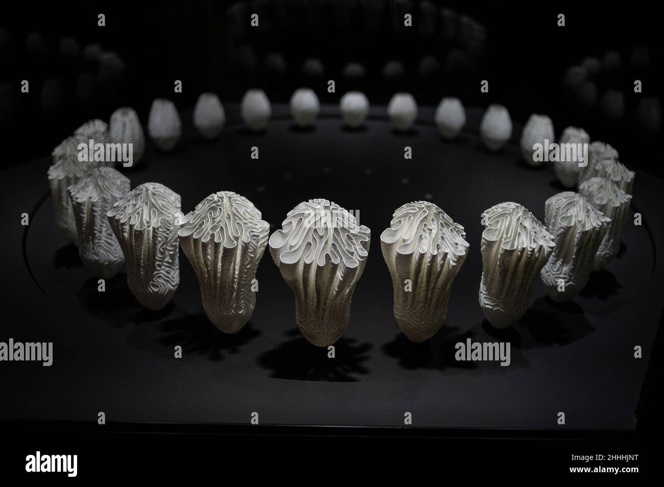 Zoetrope generativo creato con modelli tridimensionali stampati. Print3D Itinerario mostra sui numerosi usi della stampa del 3D, tra cui lui Foto Stock
