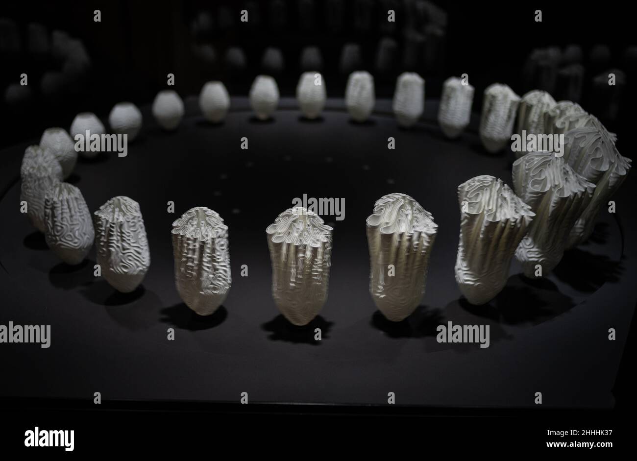 Zoetrope generativo creato con modelli tridimensionali stampati. Print3D Itinerario mostra sui numerosi usi della stampa del 3D, tra cui lui Foto Stock