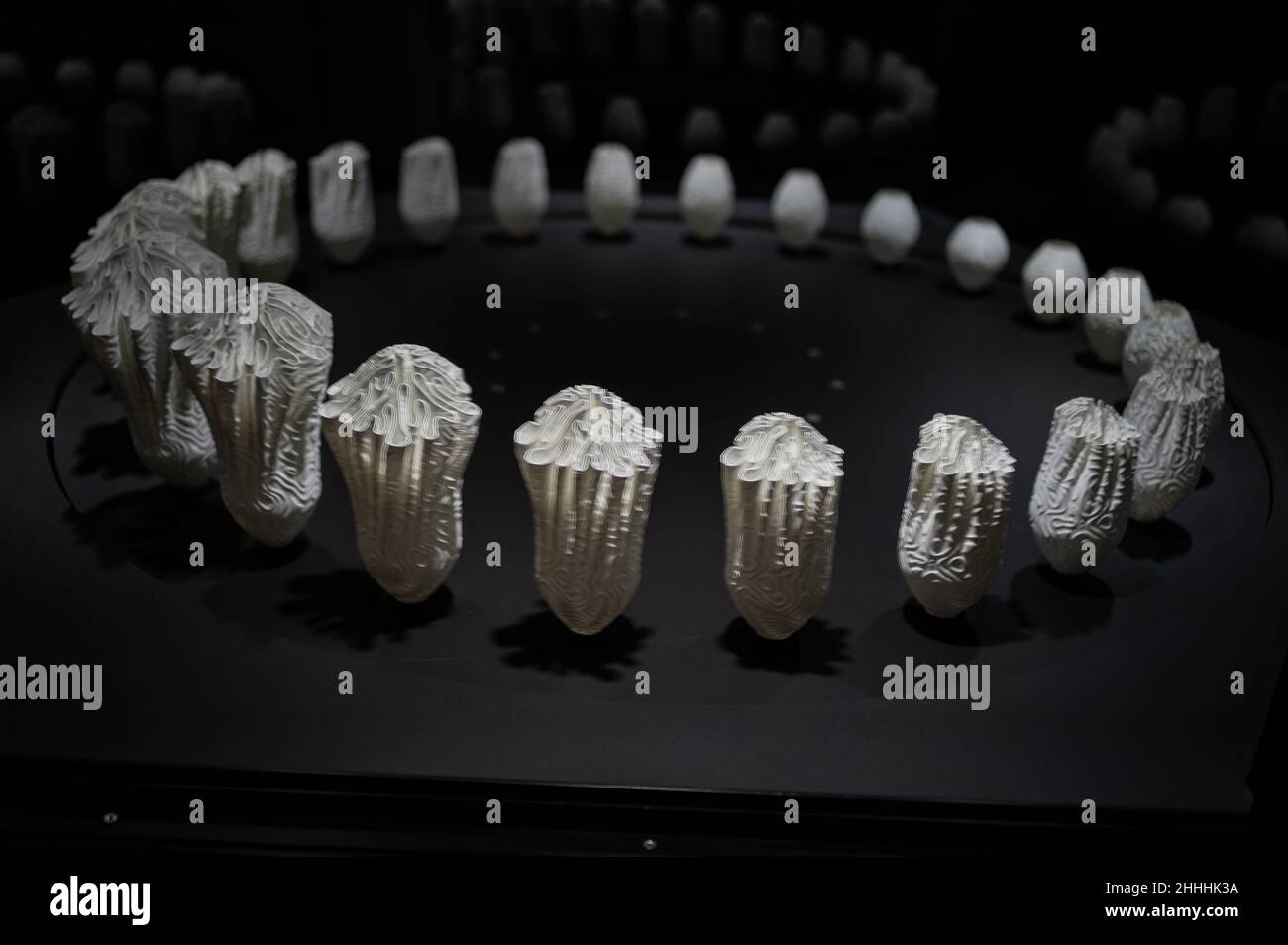 Zoetrope generativo creato con modelli tridimensionali stampati. Print3D Itinerario mostra sui numerosi usi della stampa del 3D, tra cui lui Foto Stock