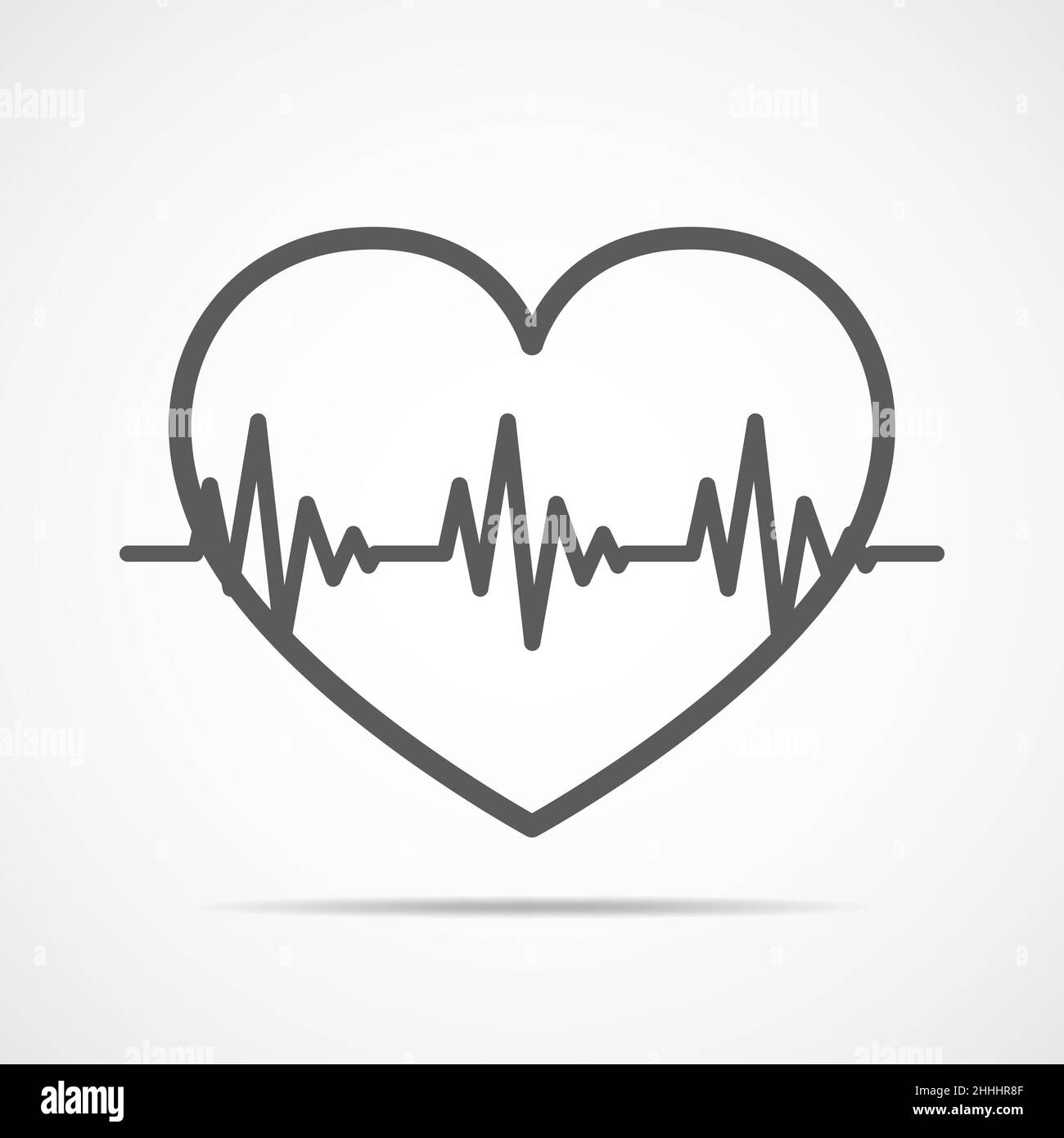 Cuore nero icona con segno il battito cardiaco. Illustrazione Vettoriale. Cuore nel piatto stile contorno. Illustrazione Vettoriale