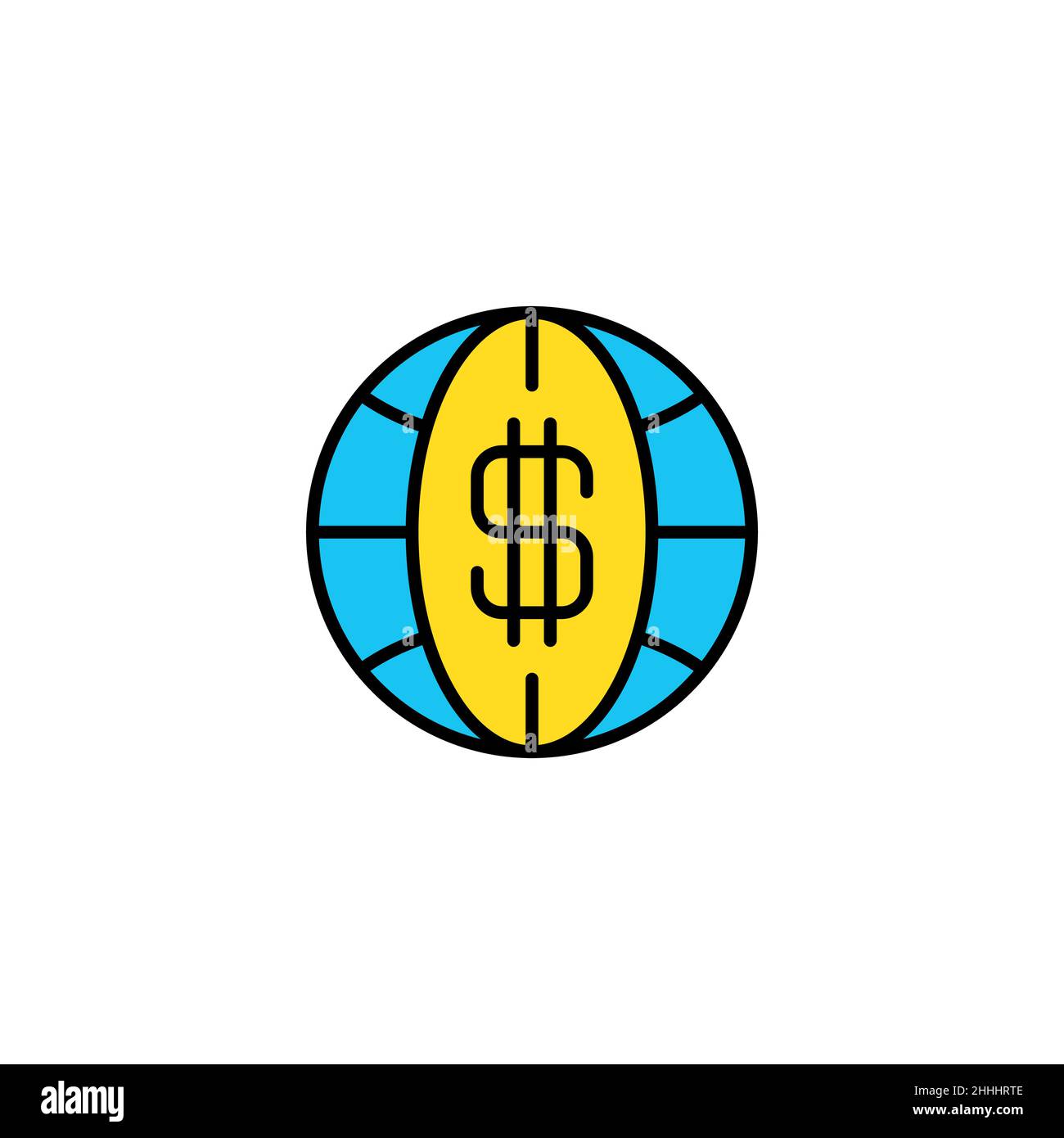 Linea finanziaria globale, riempita, glifo, icona a colori. Segno di stile lineare per concetto mobile e web design. Icona vettore di contorno del trasferimento di denaro mondiale. Simbolo, Illustrazione Vettoriale