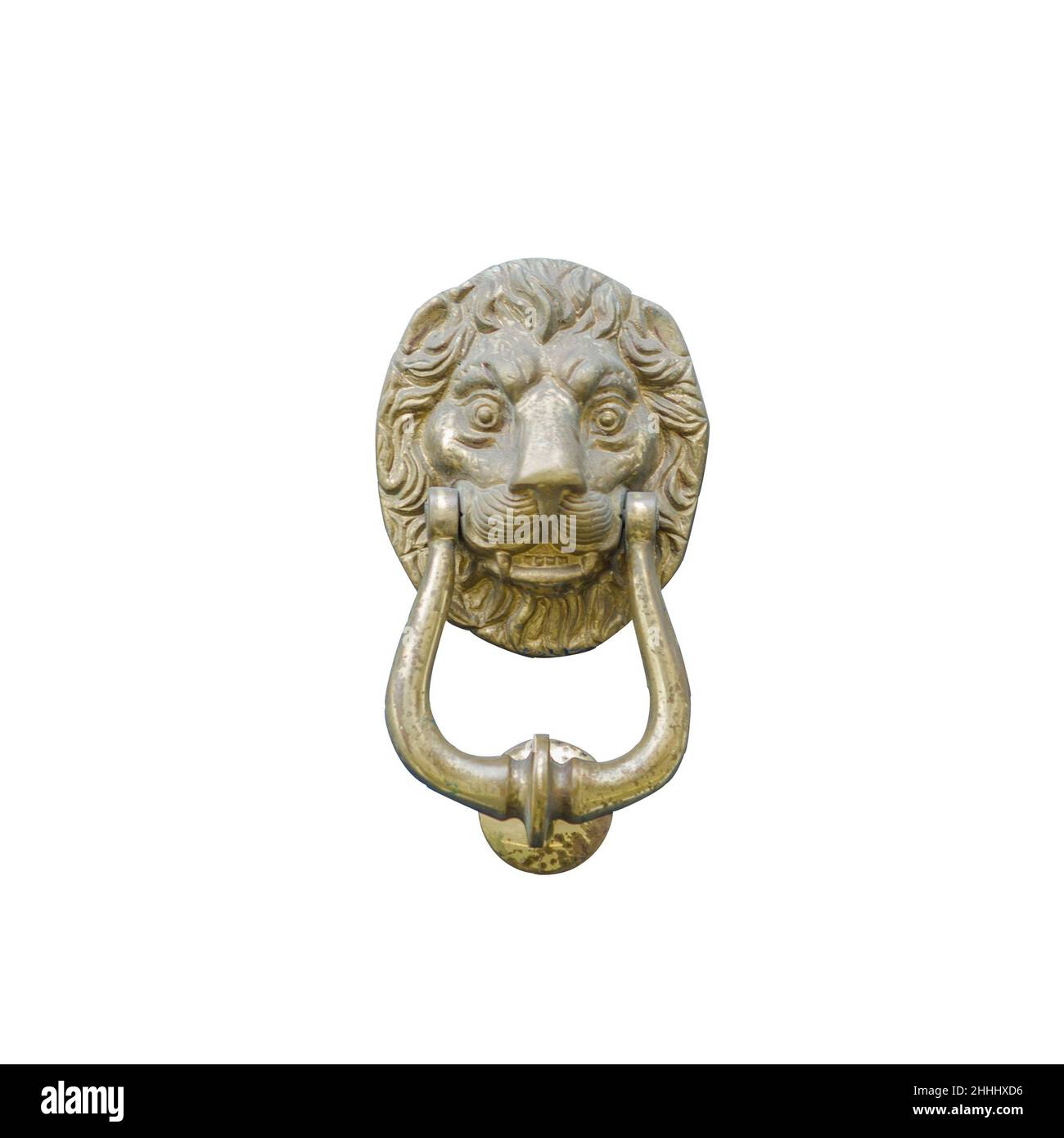 Becco d'ottone originale a forma di testa di leone, becco isolato su sfondo bianco Foto Stock