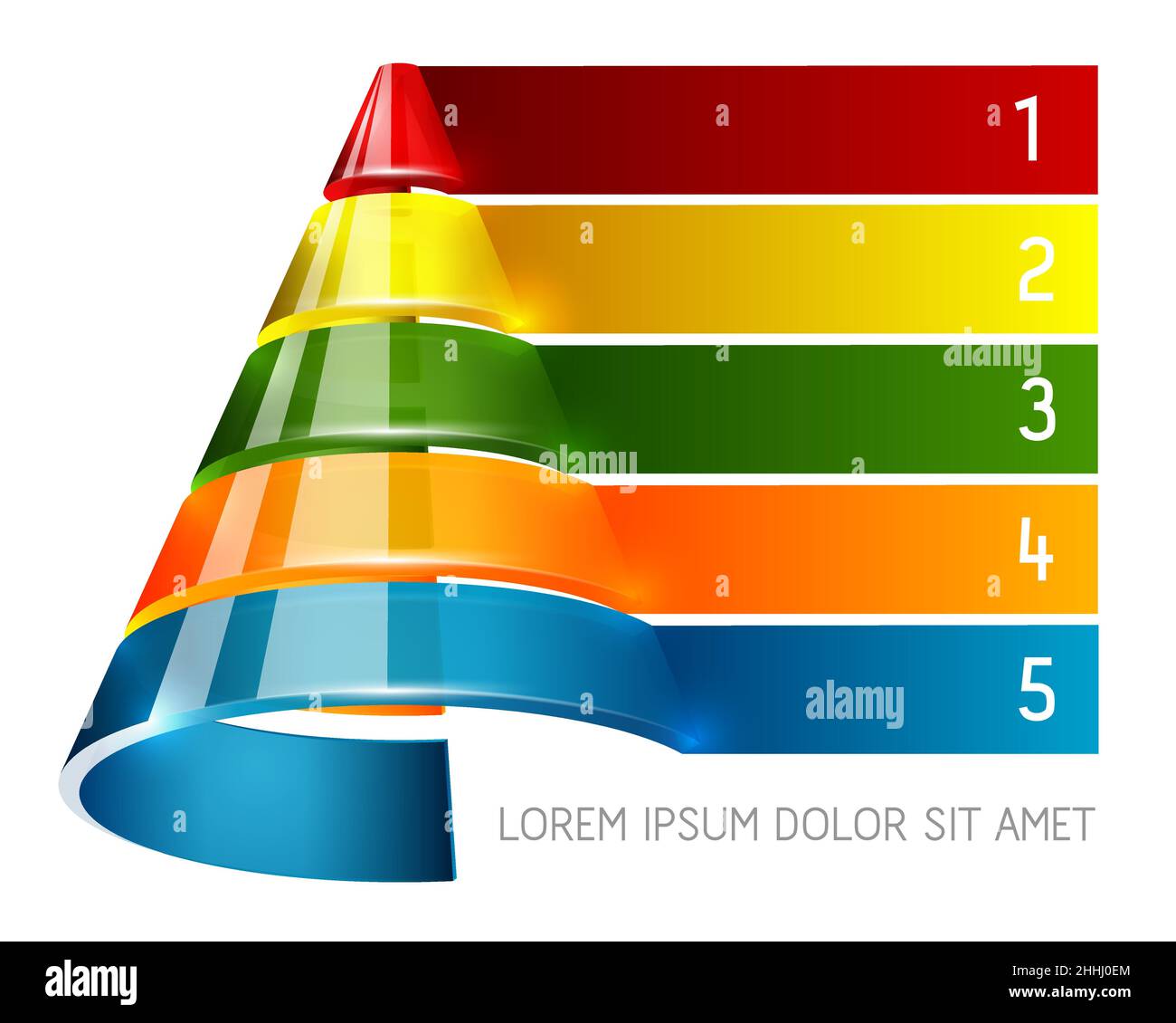 Piramide di vendite semitrasparent lucido per infografica di vendita. Elemento vettoriale in vetro per imbuto di vendita. Sfondo bianco isolato. Infografica in cinque fasi Illustrazione Vettoriale