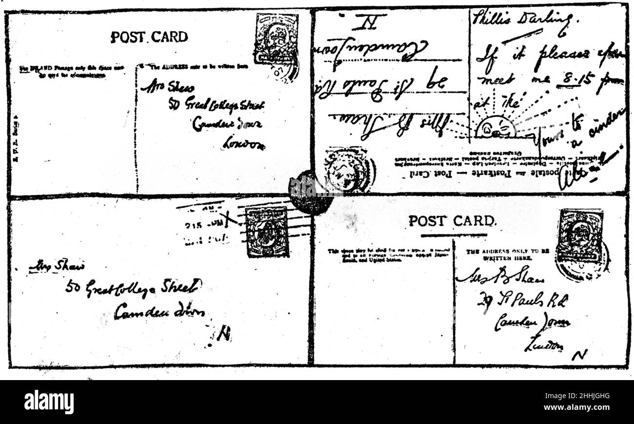 Camden Town MurderThe Rising Sun cartolina inviata a Emily Dimmock da Robert Wood per arange un incontro. La carta portò all'arresto di Woods, in seguito all'assassinio di Emily nel settembre 1907. Woods è stato poi trovato 'non colpevole' dell'omicidio al Bailey Vecchio. Il caso rimane aperto. Foto Stock