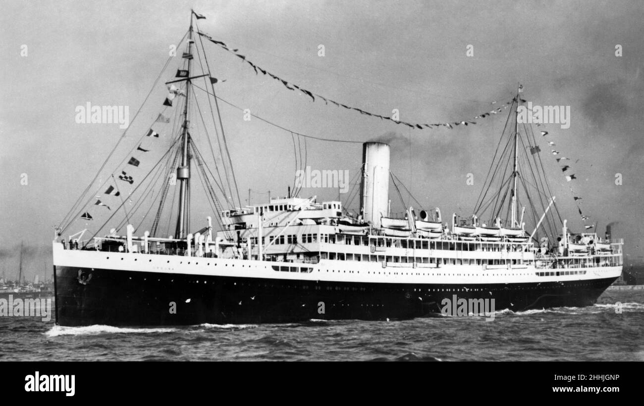 La SS Orduna fu un transatlantico costruito nel 1913-14 da Harland e Wolff a Belfast per la Pacific Steam Navigation Company. Dopo due viaggi fu noleggiata a Cunard Line. Circa 1914. Foto Stock