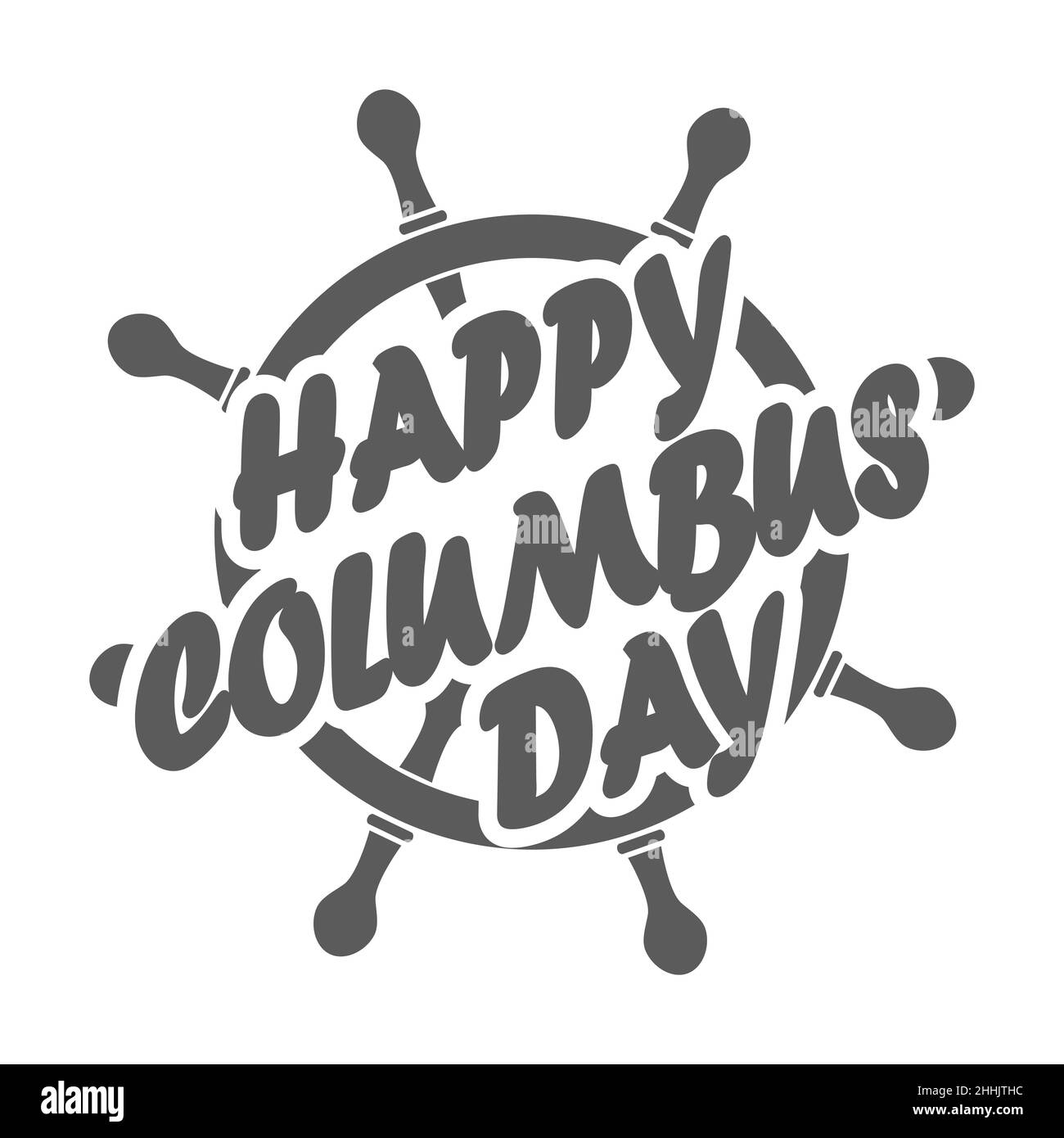 Badge Columbus Day con volante per nave in design piatto, isolato. Illustrazione vettoriale Illustrazione Vettoriale