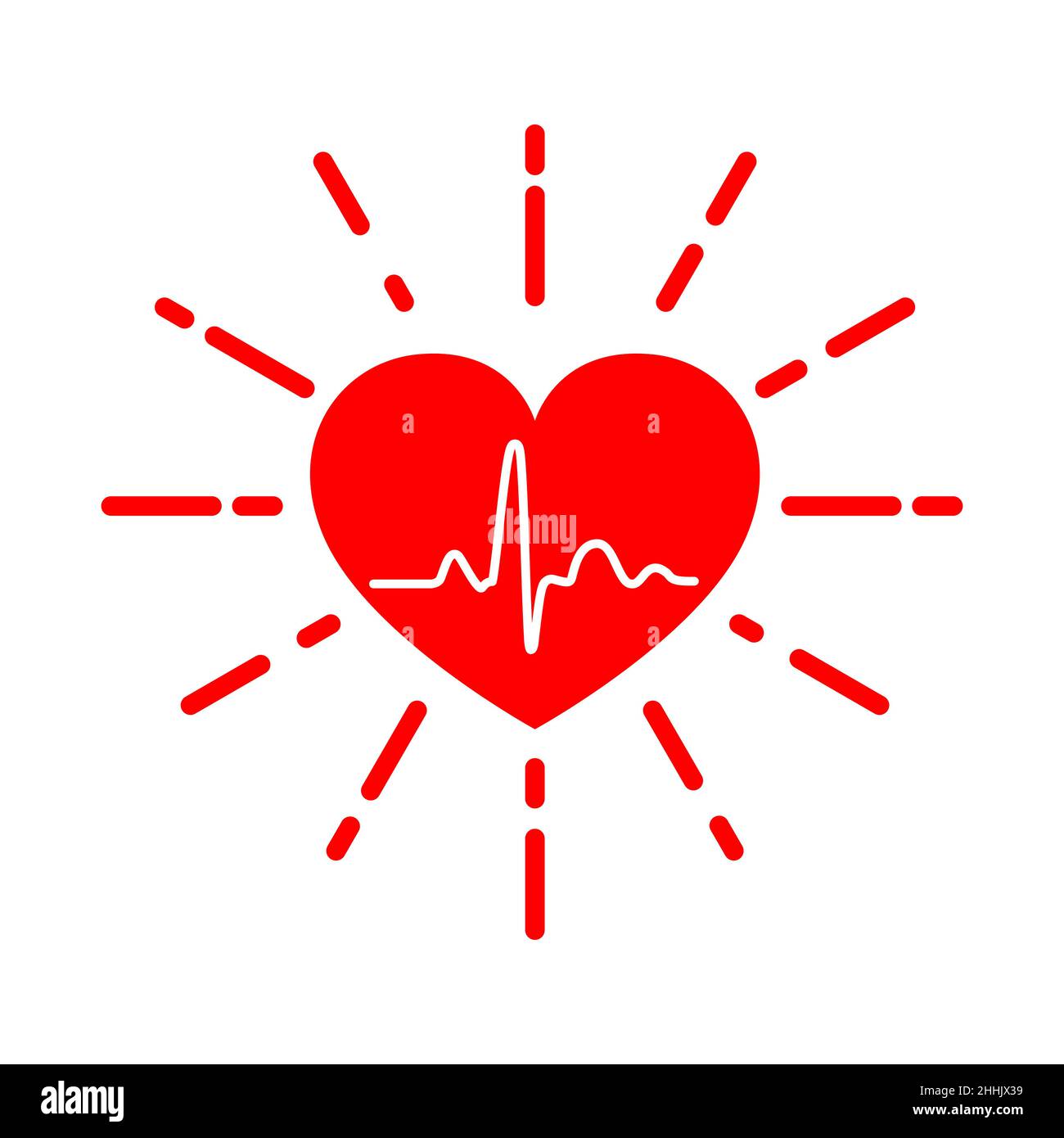 Icona del cuore rosso con segno di battito cardiaco. Illustrazione vettoriale. Cuore in stile piatto. Illustrazione Vettoriale