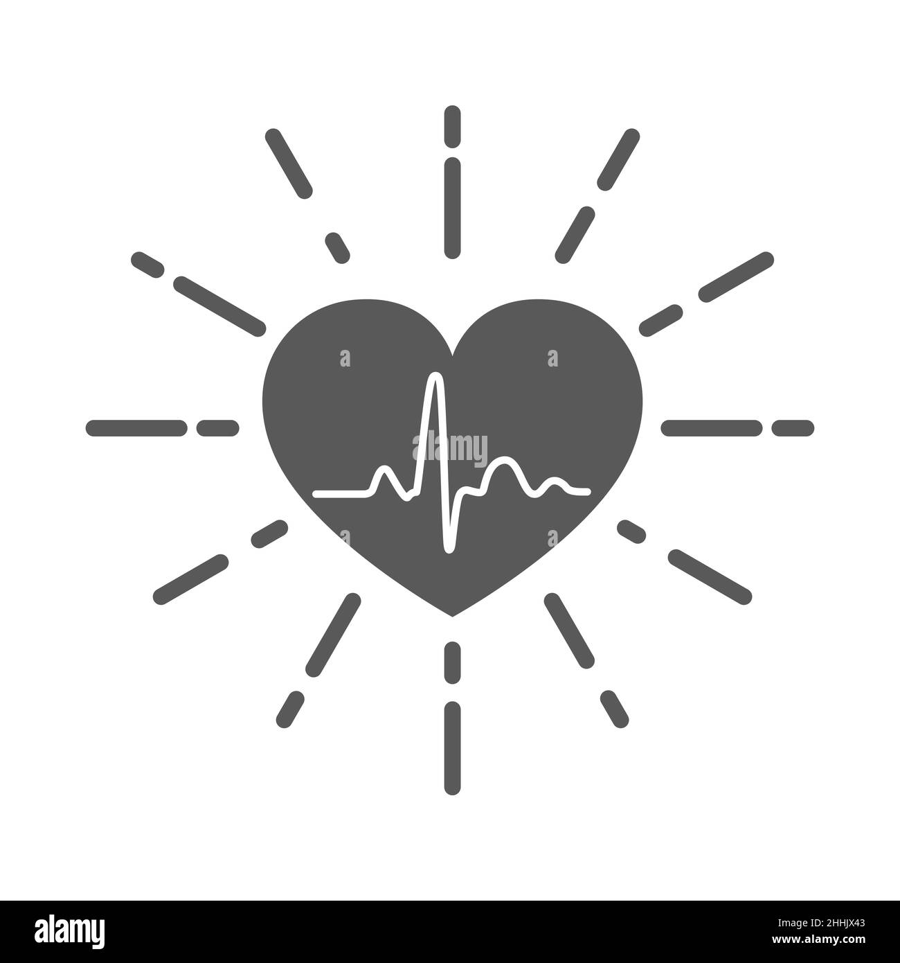 Icona del cuore grigia con segno di battito cardiaco. Illustrazione vettoriale. Cuore in stile piatto. Illustrazione Vettoriale