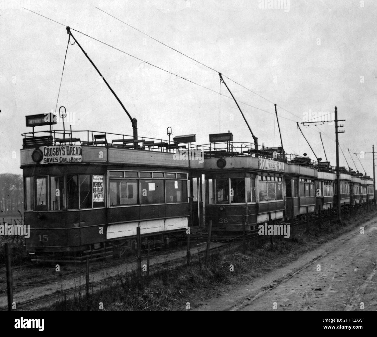 Tram per Neptune Bank, Wallsend. 6th aprile 1930. Foto Stock