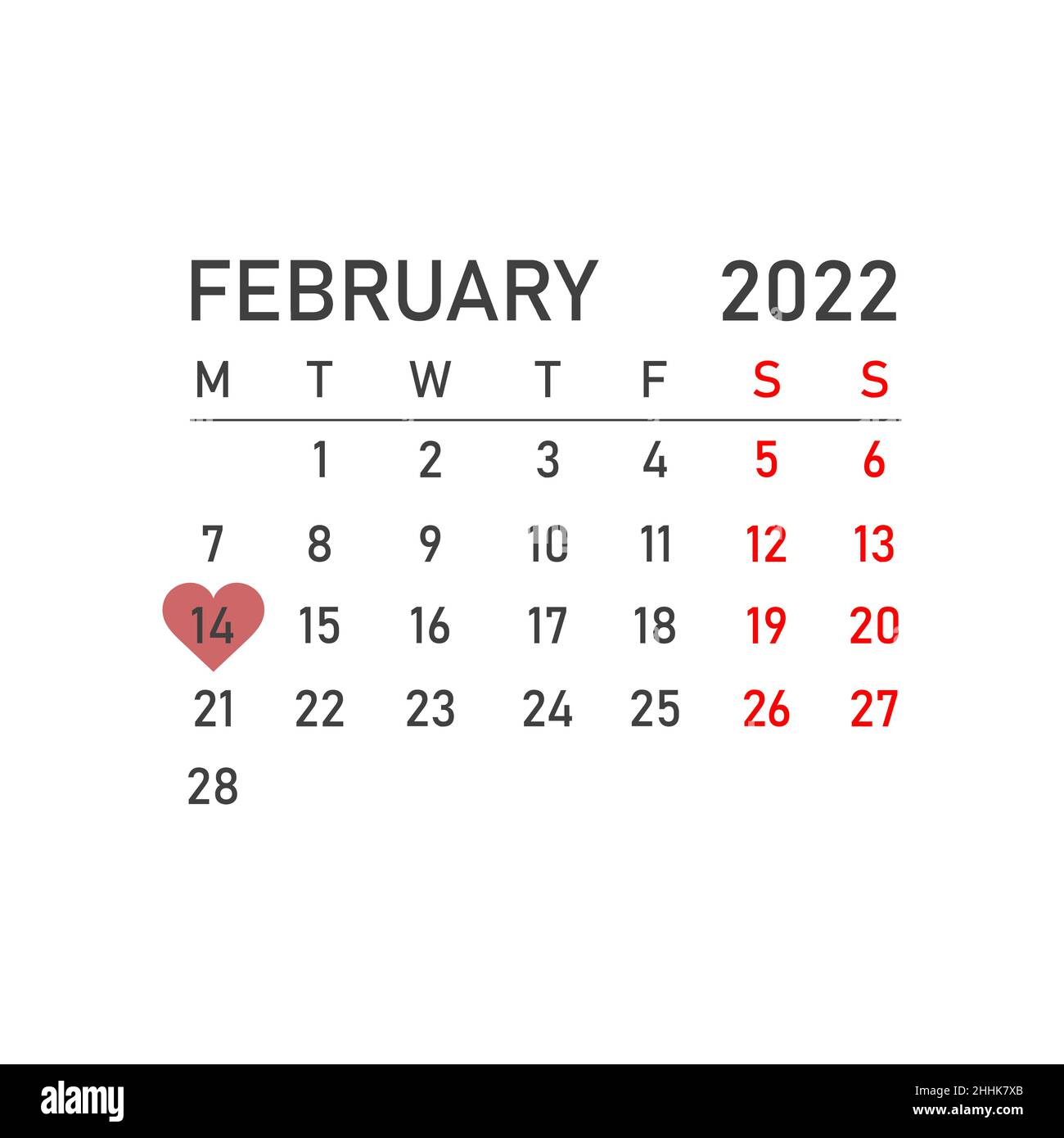 San Valentino. Febbraio 14 sul calendario. Icona del calendario giornaliero. Data e ora, giorno, mese 2022 festività. Stagione. Illustrazione Vettoriale