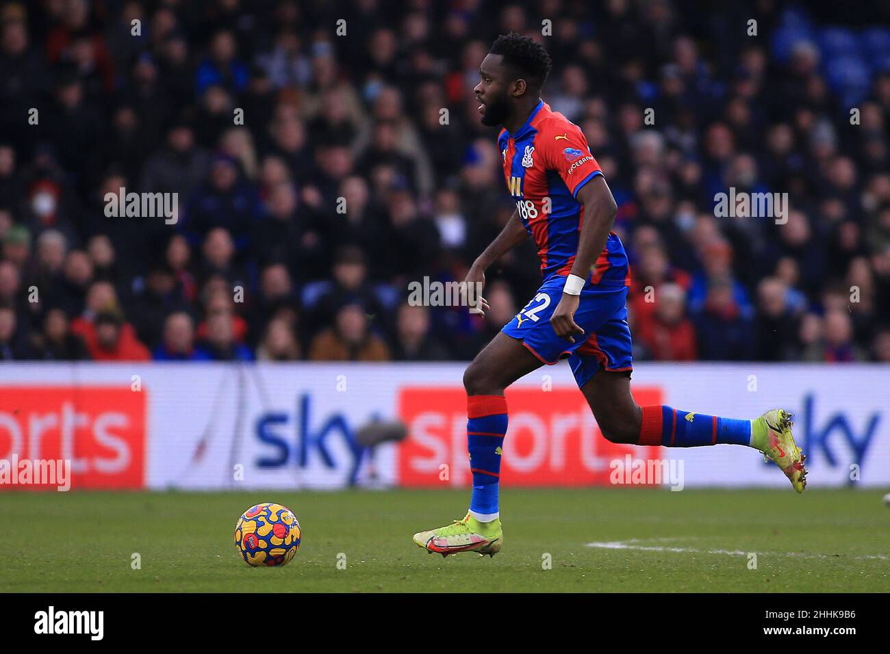 Londra, Regno Unito. 23rd Jan 2022. Odsonne Edouard del Palazzo di Cristallo in azione. Premier League match, Crystal Palace contro Liverpool allo stadio Selhurst Park di Londra domenica 23rd gennaio 2022. Questa immagine può essere utilizzata solo per scopi editoriali. Solo per uso editoriale, licenza richiesta per uso commerciale. Nessun uso in scommesse, giochi o un singolo club/campionato/player pubblicazioni. pic di Steffan Bowen/Andrew Orchard sport fotografia/Alamy Live news credito: Andrew Orchard sport fotografia/Alamy Live News Foto Stock