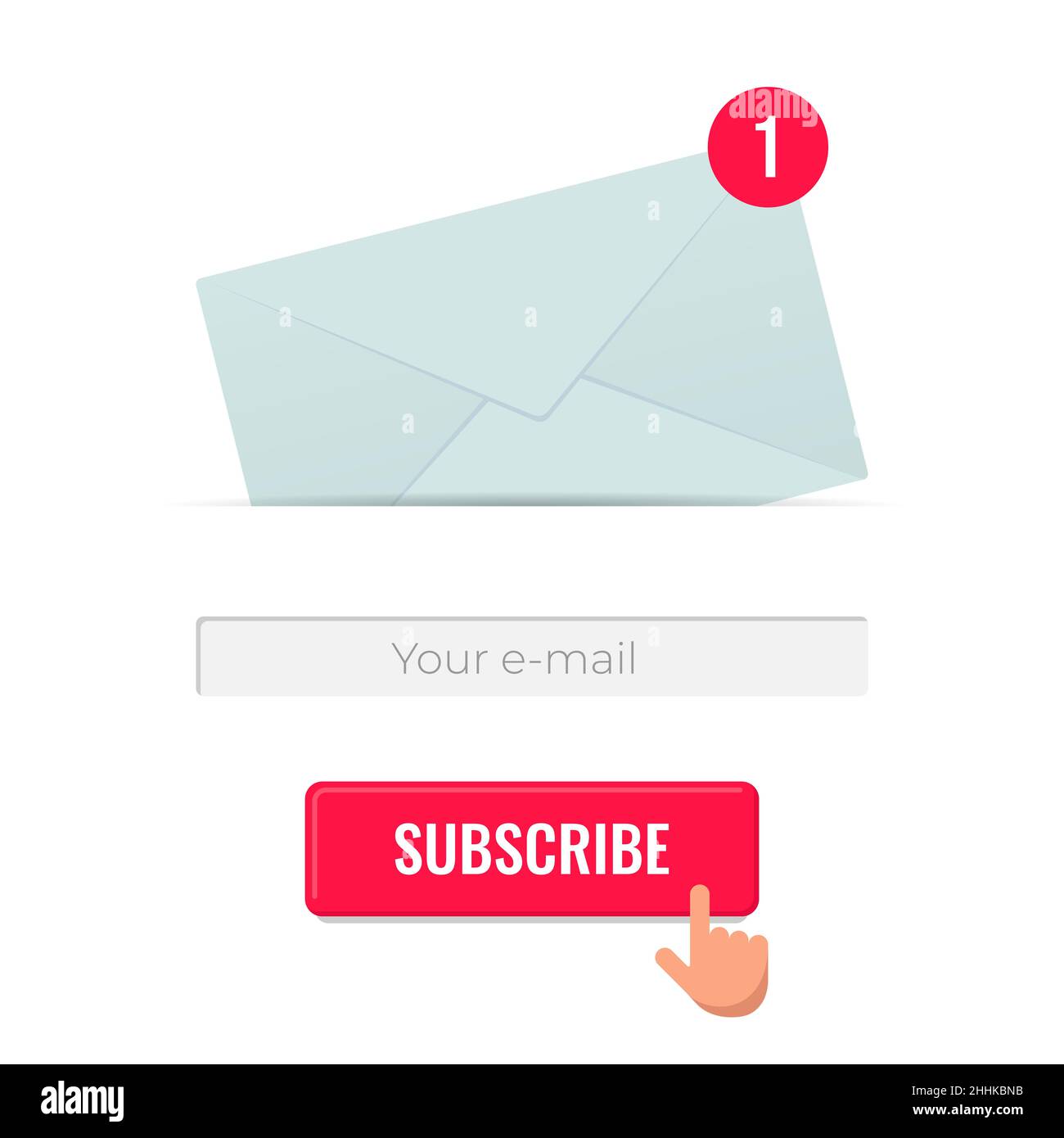 Modello di disegno di iscrizione alla newsletter per il modulo di iscrizione al sito. Busta con lettera e indirizzo e-mail per il registro. Illustrazione eps vettoriale Illustrazione Vettoriale