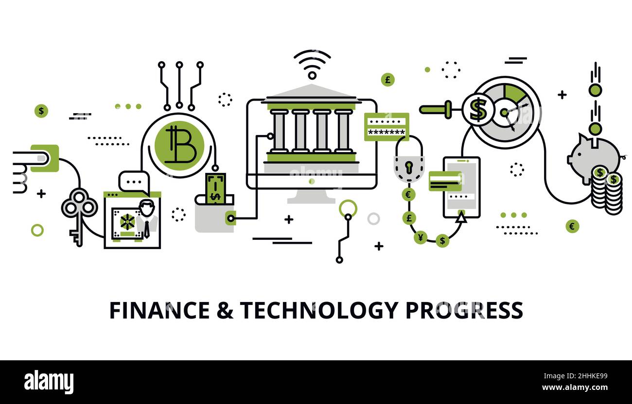 Disegno vettoriale di linea modificabile moderno, concetto di business moderno, finanza e progresso tecnologico a colori verdi, per grafica e web de Illustrazione Vettoriale