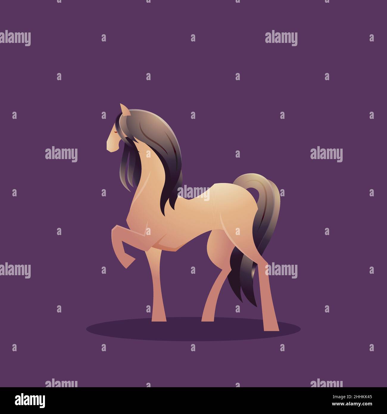 Bel cavallo marrone capelli lunghi Mare posa eleganza Fantasy Cartoon Illustrazione Vettoriale