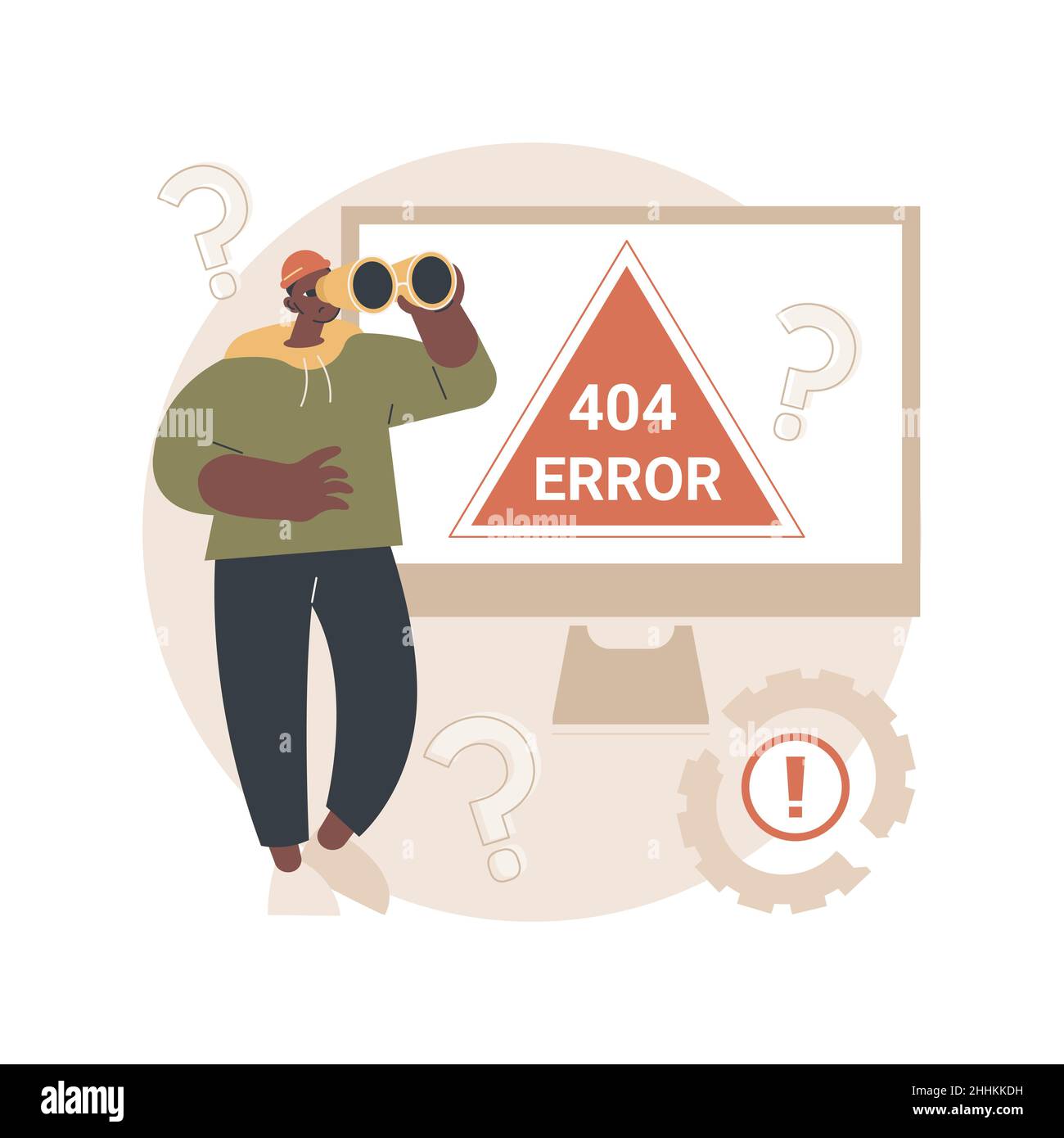 404 errore illustrazione vettoriale concetto astratto. Pagina Web errore, modello 404, errore download browser, pagina non trovata, richiesta server, non disponibile, problema di comunicazione sito web metafora astratta. Illustrazione Vettoriale