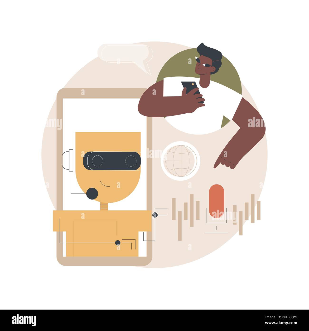 Chatbot Voice Controlled Virtual Assistant astratto concetto di illustrazione vettoriale. Assistente personale virtuale parlante, applicazione vocale smartphone, intelligenza artificiale, metafora astratta chatbot con controllo vocale. Illustrazione Vettoriale