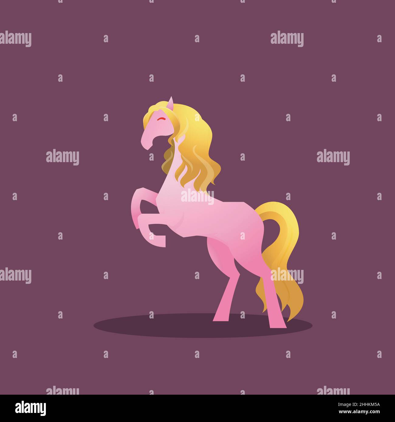 Bella Prancing Pink Horse Biondo capelli Mare Elegance Fantasy Cartoon Illustrazione Vettoriale