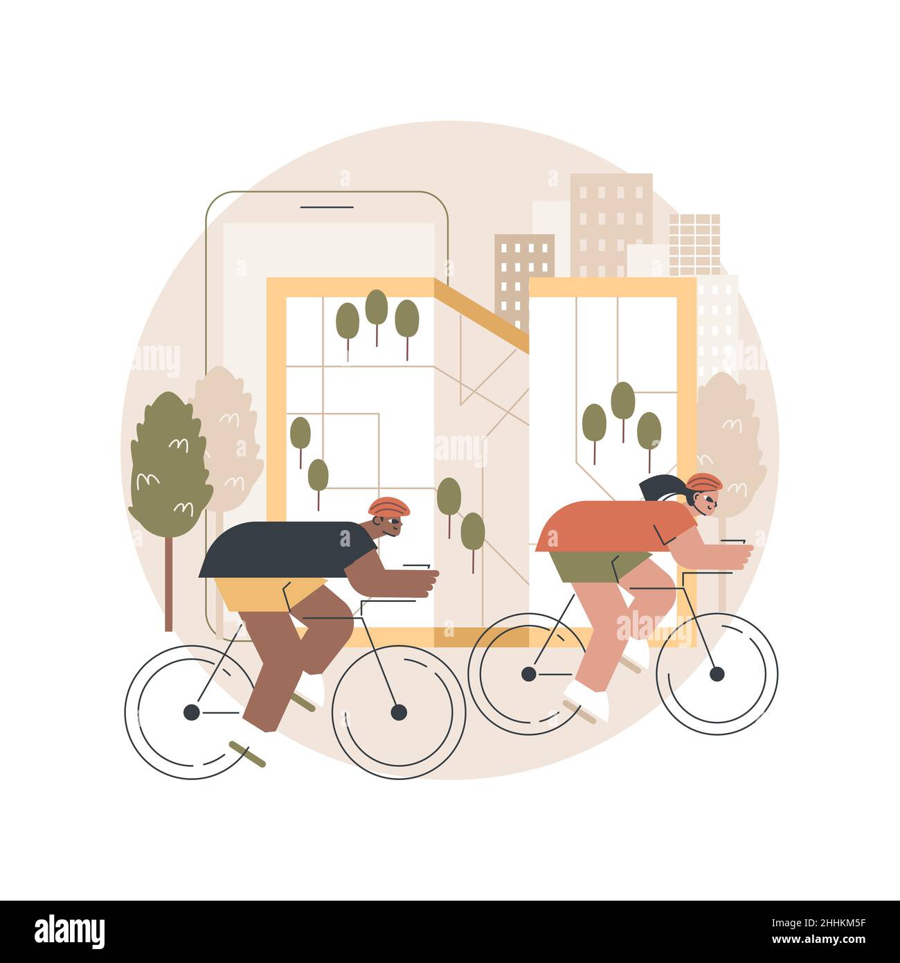Bike paths rete astratto concetto vettore illustrazione. Percorso ciclistico nazionale, rete ciclabile, attività ricreative all'aperto, mappa della città ciclabile, percorso ciclabile del parco, sistema di bikeway urbano metafora astratta. Illustrazione Vettoriale