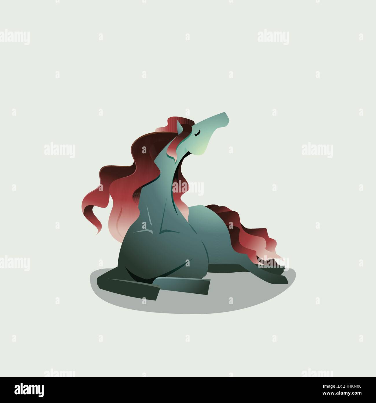 Bel cavallo Rosso capelli lunghi Mare sit sdraiato eleganza Cartoon Illustrazione Vettoriale