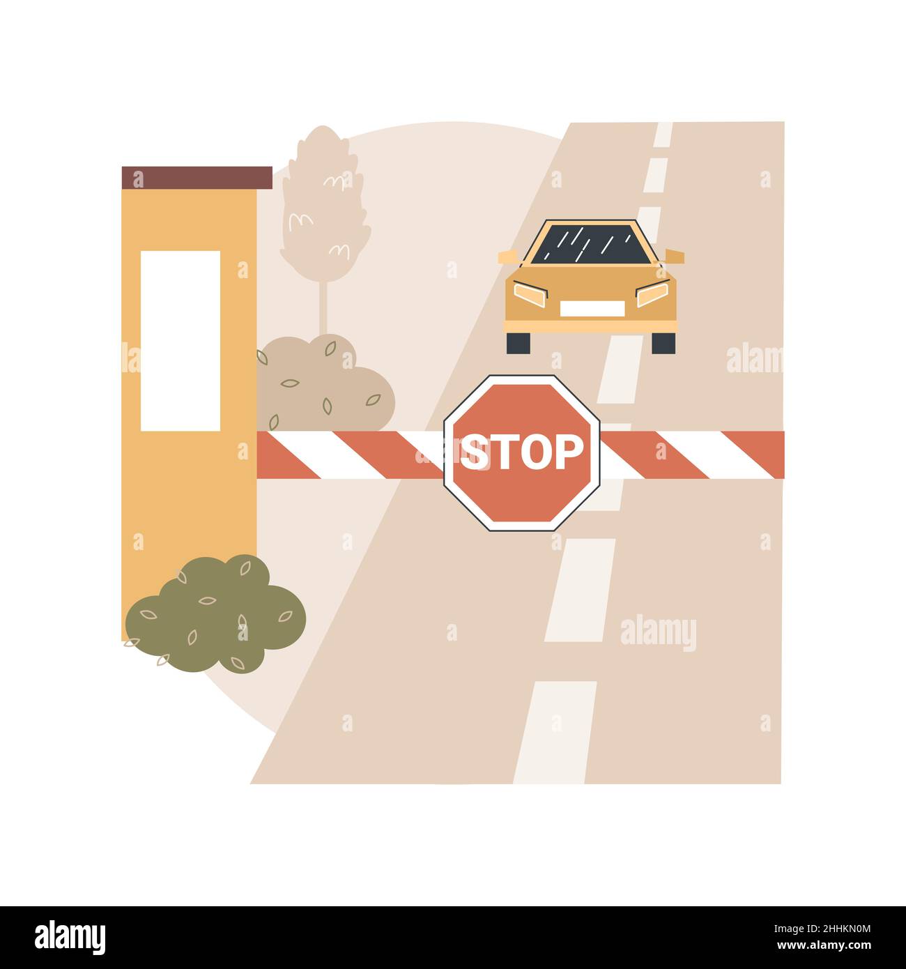 Illustrazione vettoriale del concetto astratto della strada a pedaggio. Tariffa Tollway, corsie a pedaggio espresso, autostrada a pagamento, strada principale, tessera di ingresso autostradale, collettore di addebito, inserire metafora astratta punto di controllo. Illustrazione Vettoriale