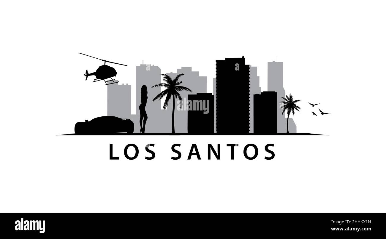 Los Santos City Skyline USA America Landscape Illustrazione Vettoriale
