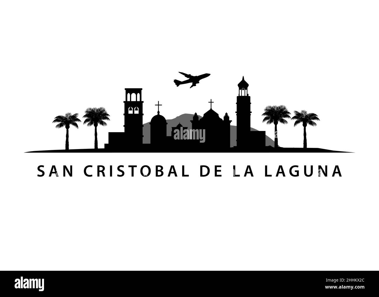Swan Cristobal De la Laguna paesaggio urbano | skyline di Tenerife | Città sull'isola tropicale spagnola Illustrazione Vettoriale