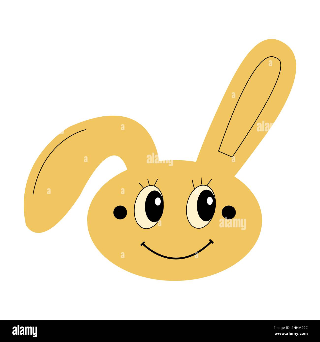 Carino coniglio di pasqua giallo sorridente per i bambini partito. Testa di coniglio felice isolato per poster o invito. Lunghe orecchie Illustrazione Vettoriale