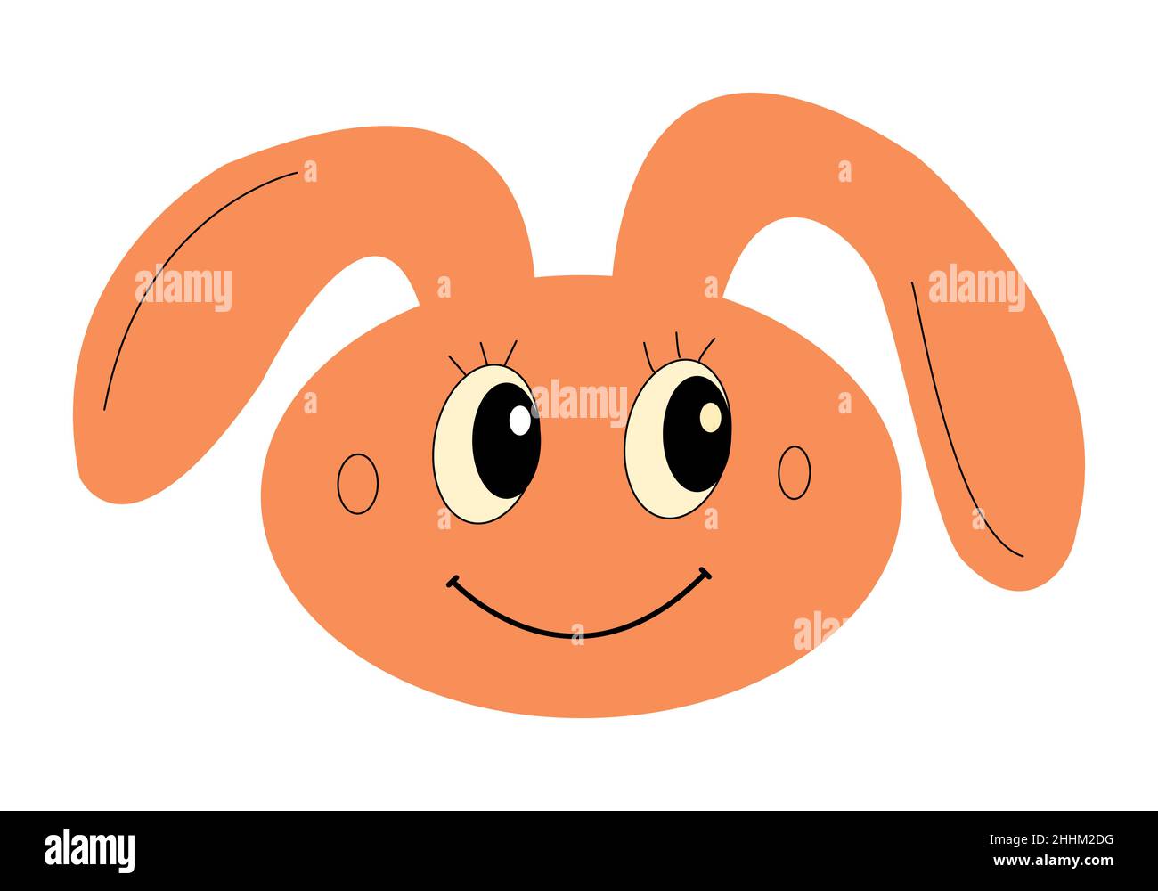Carino coniglio di pasqua arancione sorridente per le feste dei bambini. Testa di coniglio felice isolato per poster o invito. Lunghe orecchie Illustrazione Vettoriale