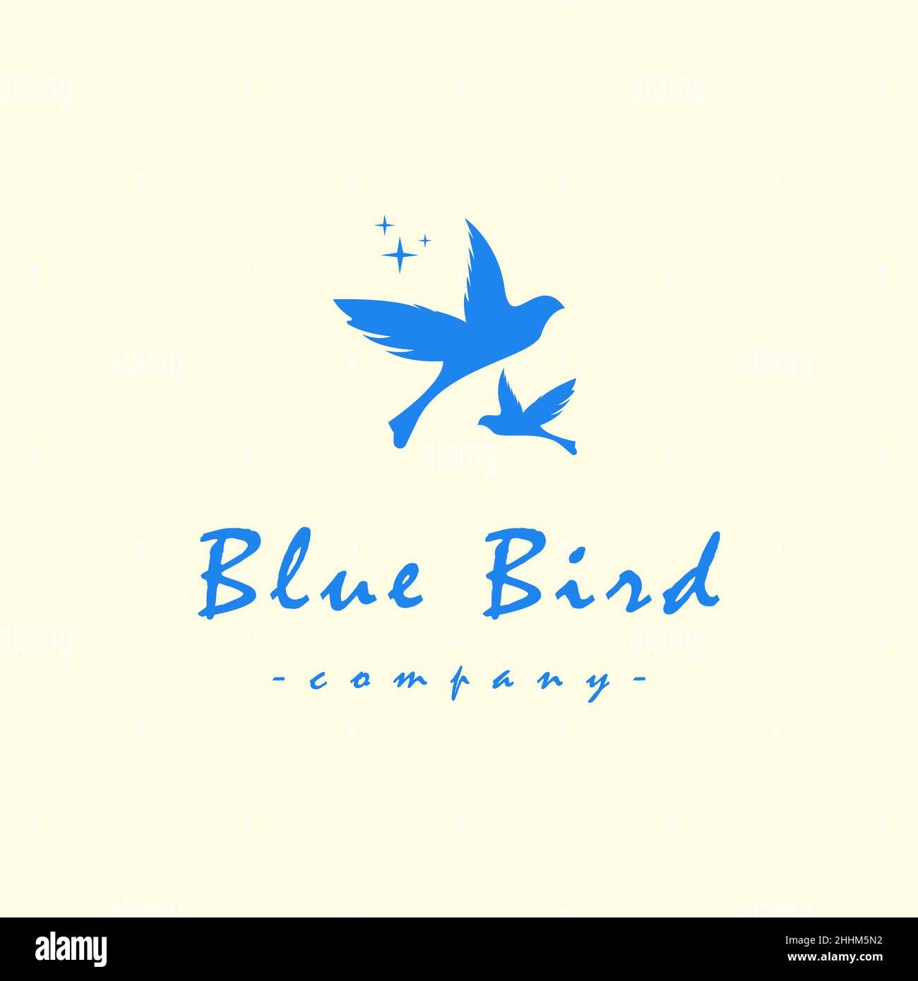 Due uccelli blu flying logo disegno vettoriale Illustrazione Vettoriale