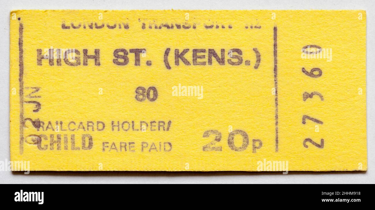 Biglietto vintage 1970s London Underground Railway - High Street Kensington Foto Stock
